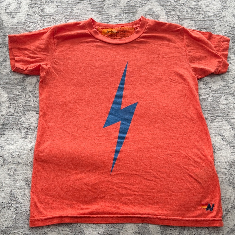 Boys Aviator Nation Orange Tee with Blue Lightning Bolt